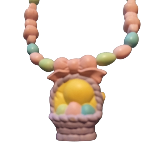 Vintage Pastel Beaded Kids Easter Necklace with Flower Pendant 1980s - Picture 6 of 6